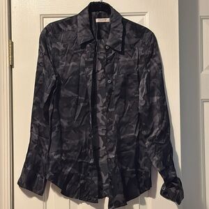 Equipment Femme silk blouse in black camo print